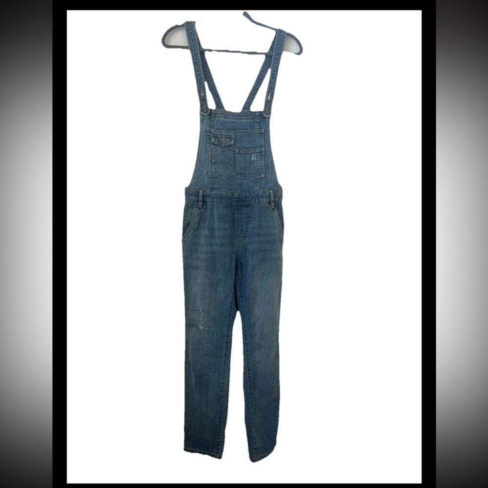 Free‎ People Sz 26" Waist Blue Overall Jeans Side Zip/Button Skinny Leg (0489)